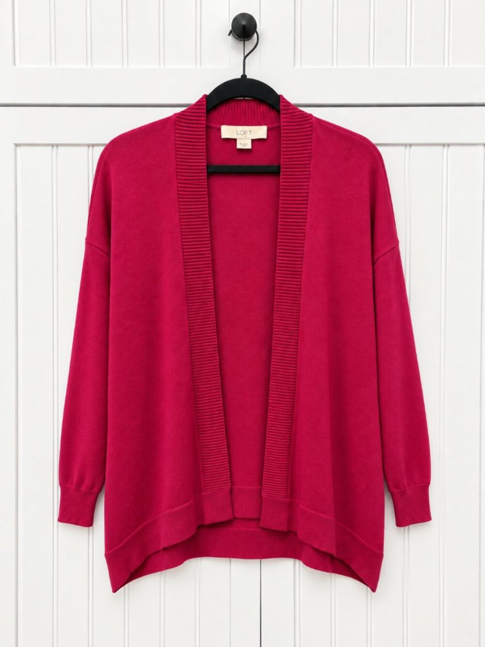 LOFT Women’s Medium Pink Open Front Cardigan Sweater Ribbed Trim